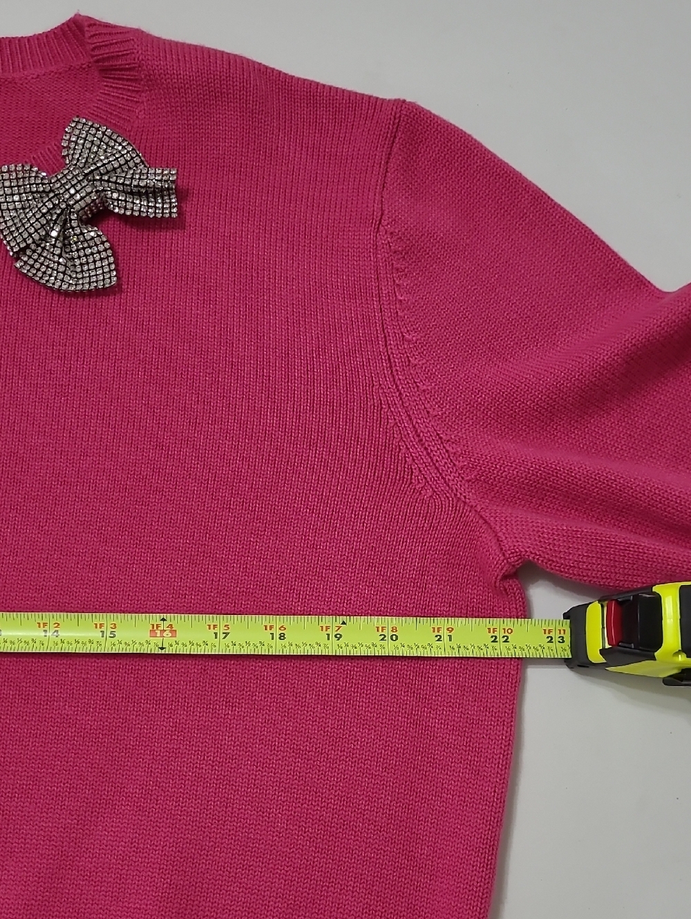 NWT Kate Spade Hot Pink Crewneck Sweater with Removable Rhinestone Bow size XXL - Picture 12 of 13
